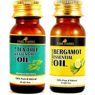                       PARK DANIEL Premium Tea tree essential oil and Bergamot essential oil- 100% Pure and Natural Combo pack of 2 bottles of 30 ml(60 ml) (60 ml)                                              