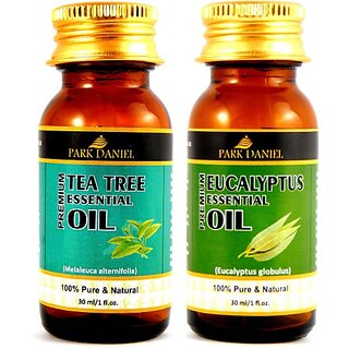 PARK DANIEL Premium Tea tree essential oil and Eucalyptus essential oil- 100% Pure and Natural Combo pack of 2 bottles of 30 ml(60 ml) (60 ml) PARK DANIEL Premium Tea tree essential oil and Eucalyptus essential oil- 100% Pure and Natural Combo pack of 2 bottles of 30 ml(60 ml) (60 ml)
