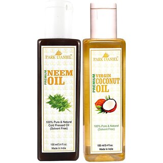 PARK DANIEL Organic Neem oil and Coconut oil - Natural & Undiluted combo of 2 bottles of 100 ml (200ml) (200 ml) PARK DANIEL Organic Neem oil and Coconut oil - Natural & Undiluted combo of 2 bottles of 100 ml (200ml) (200 ml)