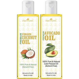 PARK DANIEL Premium Avocado oil and Virgin Coconut oil combo pack of 2 bottles of 100 ml(200 ml) (200 ml) PARK DANIEL Premium Avocado oil and Virgin Coconut oil combo pack of 2 bottles of 100 ml(200 ml) (200 ml)