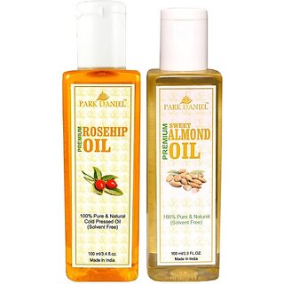                       PARK DANIEL Organic Rosehip oil and Almond oil - Natural & Undiluted combo of 2 bottles of 100 ml (200ml) (200 ml)                                              