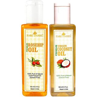                       PARK DANIEL Organic Rosehip oil and Coconut oil - Natural & Undiluted combo of 2 bottles of 100 ml (200ml) (200 ml)                                              
