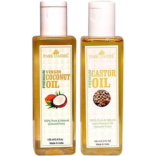                       PARK DANIEL Virgin Coconut oil and Castor Oil - Pure and Natural Combo pack of 2 bottles of 100 ml(200 ml) (200 ml)                                              