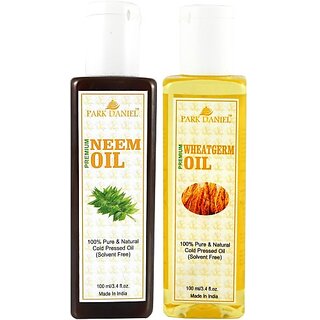                       PARK DANIEL Organic Neem oil and Wheatgerm oil - Natural & Undiluted combo of 2 bottles of 100 ml (200ml) (200 ml)                                              