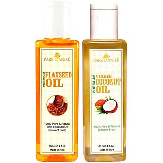                       PARK DANIEL Organic Flaxseed oil and Coconut oil - Natural & Undiluted combo of 2 bottles of 100 ml (200ml) (200 ml)                                              