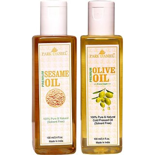 PARK DANIEL Virgin Sesame Oil and Olive Oil - Pure and Natural Combo pack of 2 bottles of 100 ml(200 ml) (200 ml) PARK DANIEL Virgin Sesame Oil and Olive Oil - Pure and Natural Combo pack of 2 bottles of 100 ml(200 ml) (200 ml)