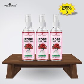 PARK DANIEL Organic Rose Water - For Toner, Cleanser, Nourishing & Refreshing Purposes combo of 3 bottles of 100 ml(300 ml) (300 ml)