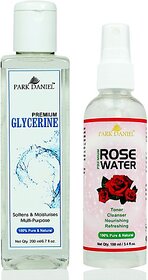 PARK DANIEL Premium Glycerine - For Softens & Moisturises, Multi-Purpose And Rose Water Combo Pack of 2 bottles (300 ml) (300 ml)