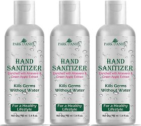 PARK DANIEL  Kills 99.9% Germs without Water Enriched with Aloe Vera & Green Apple Extract Combo Pack of 3 bottles of 100 ml(300 ml) Hand Sanitizer Bottle (3 x 100 ml)