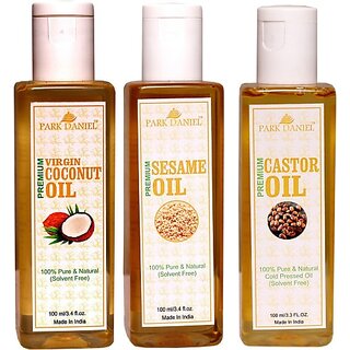                       PARK DANIEL Premium Sesame oil, Virgin coconut oil and Castor oil combo of 3 bottles of 100 ml(303 ml) (300 ml)                                              