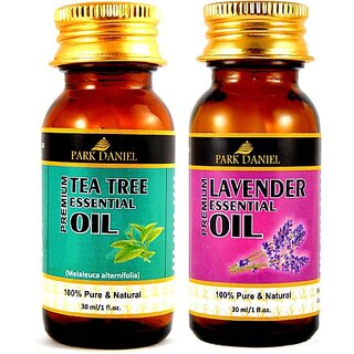                       PARK DANIEL Premium Tea tree essential oil and Lavender essential oil- 100% Pure and Natural Combo pack of 2 bottles of 30 ml(60 ml) (60 ml)                                              