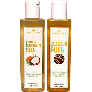                       PARK DANIEL Virgin Coconut oil and Castor Oil - Pure and Natural Combo pack of 2 bottles of 200 ml(400 ml) (400 ml)                                              