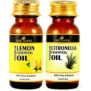                       PARK DANIEL Premium Lemon and Citronella Essential oil combo of 2 bottles of 30 ml- Pure and Natural(60 ml) (60 ml)                                              