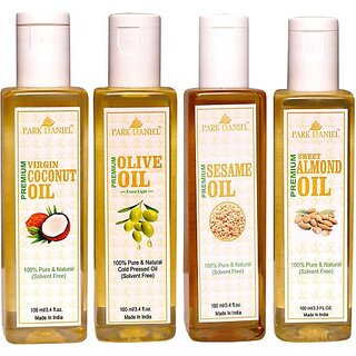                       PARK DANIEL Premium Virgin Coconut oil, Olive Oil and Sesame oil and Sweet Almond oil Combo of 4 bottles of 100 ml(400ml) (400 ml)                                              