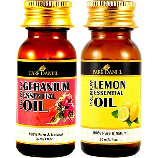 PARK DANIEL Premium Geranium and Lemon Essential oil combo of 2 bottles of 30 ml- Pure and Natural(60 ml) (60 ml)