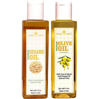                       PARK DANIEL Virgin Sesame Oil and Olive Oil - Pure and Natural Combo pack of 2 bottles of 200 ml(400 ml) (400 ml)                                              