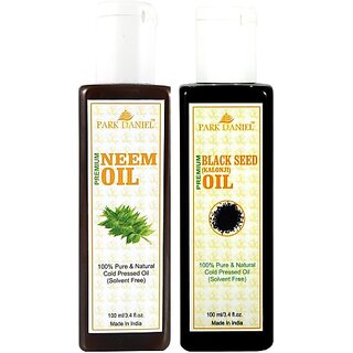                       PARK DANIEL Organic Neem oil and Black seed oil - Natural & Undiluted combo of 2 bottles of 100 ml (200 ml)                                              