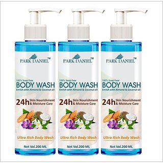                       PARK DANIEL Ultra Rich Body Wash Enriched With Almond and Coconut Oil - For Skin Nourishment and Moisture Care Combo Pack 3 Bottle of 200 ml(600 ml) (600 ml)                                              