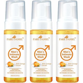                       PARK DANIEL Men's Intimate Wash Maintain Ph Balance with Orange Extract Pack of 3 of 150ML (3 x 150 ml)                                              