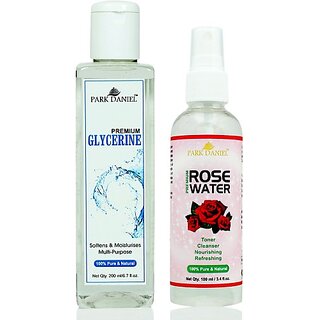 PARK DANIEL Premium Glycerine - For Softens & Moisturises, Multi-Purpose And Rose Water Combo Pack of 2 bottles (300 ml) (300 ml)