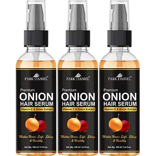 PARK DANIEL Premium Onion Hair Serum With Vitamin E and Onion Extract-For Silky & Smooth Hair Combo Pack 3 Bottle of 100 ml(300 ml) (300 ml) PARK DANIEL Premium Onion Hair Serum With Vitamin E and Onion Extract-For Silky & Smooth Hair Combo Pack 3 Bottle of 100 ml(300 ml) (300 ml)