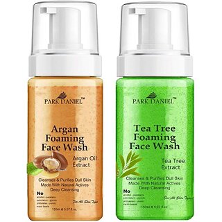                       PARK DANIEL Argan & Tea Tree Foaming  For Deep Cleansing Pack of 2 150 ML(300 ML) Face Wash (300 ml)                                              