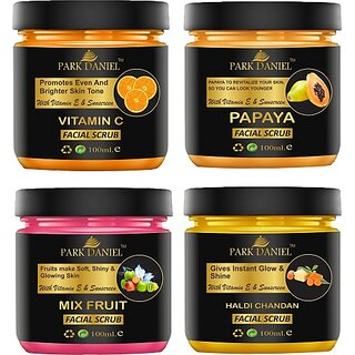                       PARK DANIEL Vitamin C, Papaya, Fruit, Haldi Chandan & Apricot Scrub Pack of 5 100 ml(500 ml) Scrub (500 ml)                                              