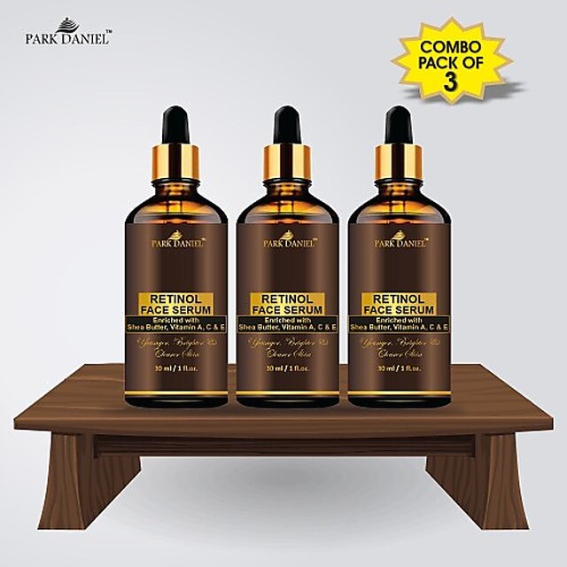 PARK DANIEL Premium Retinol Face Serum Enriched With Shea Butter, Vitamin A, C & E -For Younger, Brighter and Clearer Skin- Ideal For Men & Women Combo Pack of 3 Bottle of 30 ML(90 ML) (90 ml)
