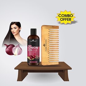 PARK DANIEL Premium Red Onion Oil Hair OiL (100 ml) & Handmade Medium Detangler Neem Wooden Comb(5.5 inches) 1 Pc - Pack of 2 Item (2 Items in the set)