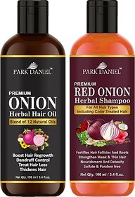 PARK DANIEL Premium Onion Herbal Hair Oil & Red Onion Shampoo Combo Pack Of 2 bottle of 100 ml(200 ml) (2 Items in the set)