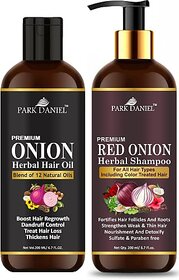 PARK DANIEL Premium Onion Herbal Hair Oil & Red Onion Shampoo Combo Pack Of 2 bottle of 200 ml(400 ml) (2 Items in the set)