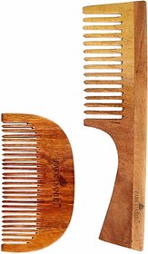 PARK DANIEL Natural & Ecofriendly Handcrafted Wooden Beard Comb(4 inches) & Neem Wooden Dressing Handle Comb(7.5 inches) Pack of 2 pcs ()