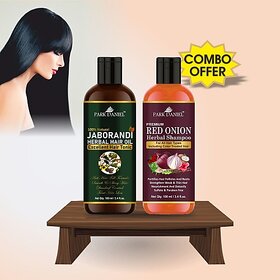 PARK DANIEL Premium Jaborandi Herbal Hair Oil & Red Onion Herbal Herbal Shampoo For Hair Growth Combo Pack Of 2 Bottles of 100 ml(200 ml) (2 Items in the set)