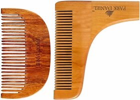 PARK DANIEL Handcrafted Wooden C Shaped, L Shaped Beard Comb For Men Pack of ( 2 Pcs.) ()