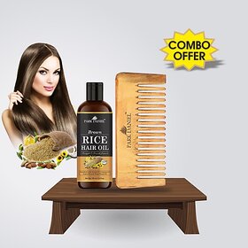 PARK DANIEL Premium Brown Rice Hair Oil (100 ml) & Handmade Medium Detangler Neem Wooden Comb(5.5 inches) 1 Pc - Pack of 2 Item (2 Items in the set)