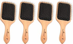 PARK DANIEL Wooden Bamboo Eco Friendly Paddle Hair Brush Help Growth & Add Hair Shine Pack 4 ()