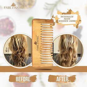 PARK DANIEL Natural & Ecofriendly Handmade Medium Detangler Neem Wooden Comb(5.5 inches)- For Stimulate Hair growth and Antidandruff Unisex pack of 1 Pc ()