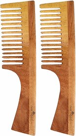 PARK DANIEL Natural & Ecofriendly Handmade Neem Wooden Dressing Handle Comb(7.5 inches)- For Stimulate Hair growth and Antidandruff Unisex pack of 2 Pcs ()