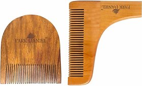 PARK DANIEL Handcrafted Wooden U Shaped, L Shaped Beard Comb For Men Pack of ( 2 Pcs.) ()