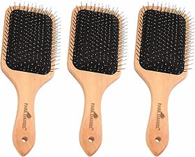 PARK DANIEL Wooden Bamboo Eco Friendly Paddle Hair Brush Help Growth & Add Hair Shine Pack 3 ()