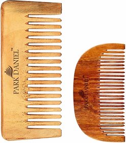 PARK DANIEL Natural & Ecofriendly Handmade Medium Detangler Neem Wooden Comb(5.5 inches) & Handcrafted Wooden Beard Comb(4 inches) Pack of 2 pcs. ()