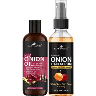 PARK DANIEL Premium Red Onion Oil & Onion Hair Serum - For Silky & Smooth Hair Combo Pack 2 Bottle of 100 ml(200 ml) (2 Items in the set) PARK DANIEL Premium Red Onion Oil & Onion Hair Serum - For Silky & Smooth Hair Combo Pack 2 Bottle of 100 ml(200 ml) (2 Items in the set)
