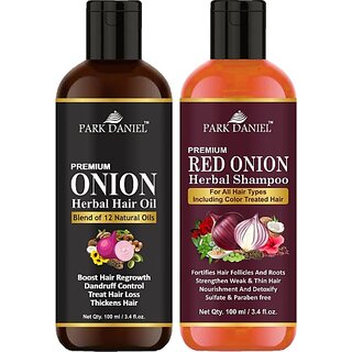                       PARK DANIEL Premium Onion Herbal Hair Oil & Red Onion Shampoo Combo Pack Of 2 bottle of 100 ml(200 ml) (2 Items in the set)                                              