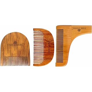                       PARK DANIEL Handcrafted Wooden U Shaped, C Shaped & L Shaped Beard Comb For Men Pack of ( 3 Pcs.) ()                                              