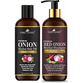 PARK DANIEL Premium Onion Herbal Hair Oil & Red Onion Shampoo Combo Pack Of 2 bottle of 200 ml(400 ml) (2 Items in the set) PARK DANIEL Premium Onion Herbal Hair Oil & Red Onion Shampoo Combo Pack Of 2 bottle of 200 ml(400 ml) (2 Items in the set)
