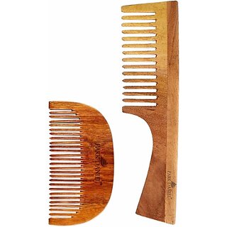                       PARK DANIEL Natural & Ecofriendly Handcrafted Wooden Beard Comb(4 inches) & Neem Wooden Dressing Handle Comb(7.5 inches) Pack of 2 pcs ()                                              