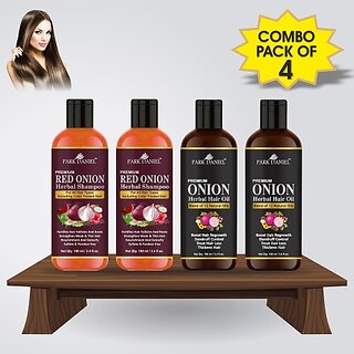 PARK DANIEL Premium ONION Hair oil and Onion Herbal Shampoo For Hair Growth Combo Pack of 4 bottles of 100 ml(400 ml) (4 Items in the set) PARK DANIEL Premium ONION Hair oil and Onion Herbal Shampoo For Hair Growth Combo Pack of 4 bottles of 100 ml(400 ml) (4 Items in the set)