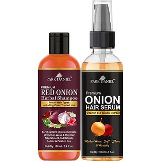                       PARK DANIEL Premium Red Onion Shampoo & Onion Hair Serum- For Silky & Smooth Hair Combo Pack 2 Bottle of 100 ml(200 ml) (2 Items in the set)                                              