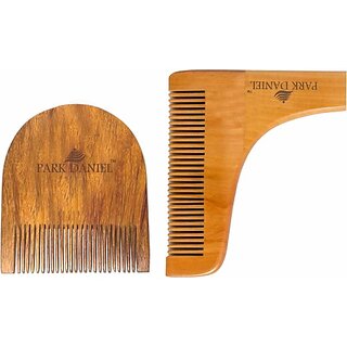 PARK DANIEL Handcrafted Wooden U Shaped, L Shaped Beard Comb For Men Pack of ( 2 Pcs.) ()