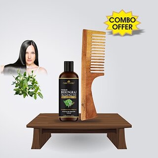                       PARK DANIEL Premium Bhringraj Oil Hair OiL (100 ml) & Natural & Ecofriendly Handmade Neem Wooden Dressing Handle Comb(7.5 inches) 1 Pc - Pack of 2 Item (2 Items in the set)                                              